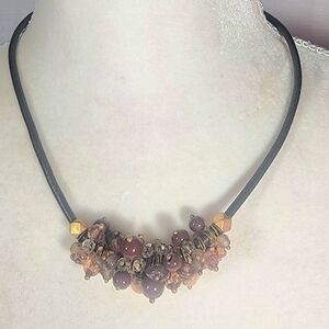 Premier Designs Brown Glass Beaded Cluster Corded 18" Necklace